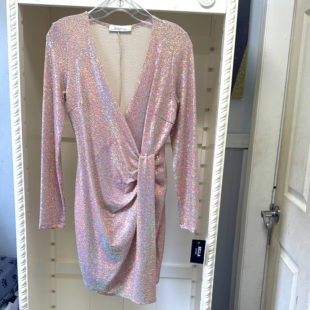 Bella dress new white tag Baby Phat Pink Sequin Wrap Dress